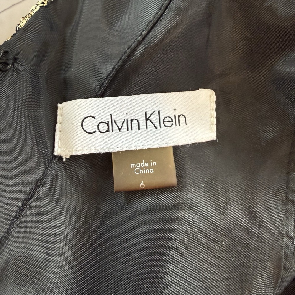 Calvin Klein Black Gold Sequin Hi Low Formal Sleeveless Evening Gown Pockets 6 - Picture 13 of 14